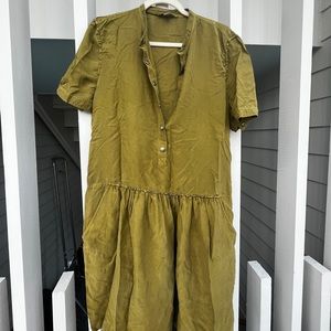 Burberry Brit silk drop waist olive army green dress size 14 large